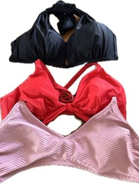 Women’s 3 Swim Suit Tops - Black, Red & Light Pink - Medium 34 B/C